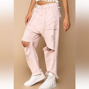 *NWOT* POL Pink Distressed Ripped Jeans Sz Large